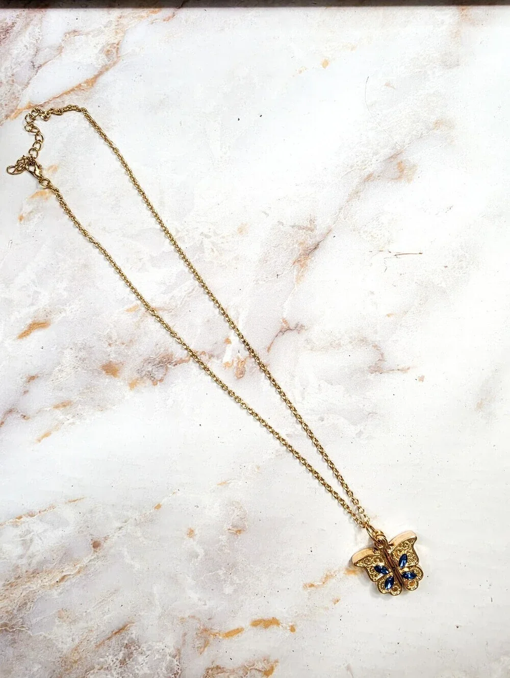 Gold Tone Butterfly Locket Necklace Romantic Hidden I Love You Message